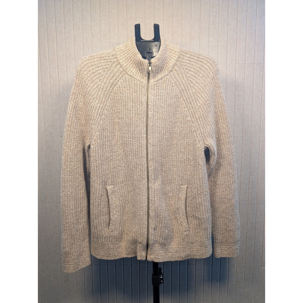Banana Republic Full Zip Cardigan Mens XL Beige Cotton Wool Shaker Knit EUC